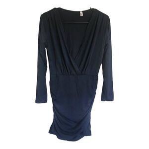 Oh Navy Blue Bodycon Wrap Long Sleeve Dress L